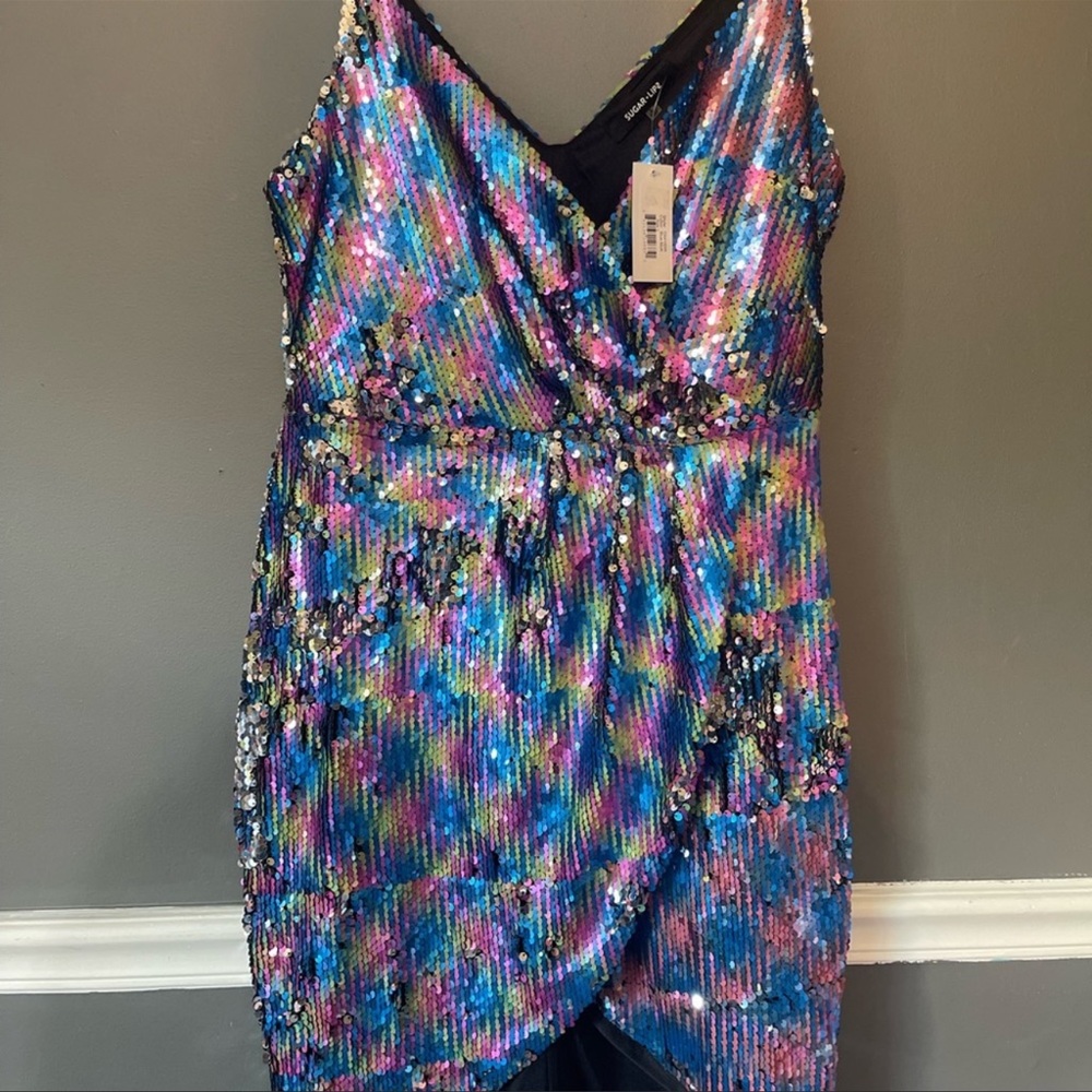 Sugar + Lips Sequin Spaghetti Strap Multi Color  Cocktail Dress MED NWT MSRP$109